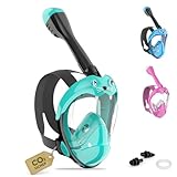 Schnorchelmaske Kinder Vollmaske – CO₂ sichere Tauchmaske ab 6 Jahren mit Anti-Beschlag, Anti-Leck, 180° Sichtfeld – Schnorchel Vollgesichtsmaske inkl. Silikon & Tragetasche (Grün, XS)