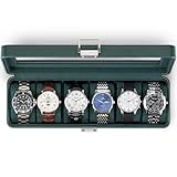 Vlando Uhrenbox Herren, 6 Uhren Uhrenkasten Leder, abschließbarer Uhrenkoffer mit Glasdeckel, Watch Box Uhrenaufbewahrung mit PU Uhrenkissen, Geschenk für Väter, Ehemann, Freund Dunkelgrün
