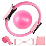 Pilates Set für Zuhause Pilates Essential Kit für Frauen mit Pilates Ball 25 cm Pilates Ring Yogagurt 2 Pilates Resistance Band, Pilates Zubehör Set Home Pilates Kit Gymnastik Pilates Equipment (Rosa)