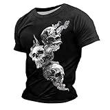 Herren T-Shirt mit Halloween Druck lässiges Streetwear Oberteil weichem Stoff für tägliche Freizeit (Black, XL)