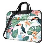 Mexpekil Laptoptasche mit Trageriemen, tropische Palmenblätter, Blumen, Tukan, Kuriertasche, Computer-Aktentasche, mehrfarbig, 14-14.5 inch