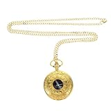 ibasenice Goldene Mechanische Taschenuhr mit Kette Retro Stil Filigrane Gravur Römische Ziffern Leichte Vintage Uhr für Herren Damen Geschenk und Alltag