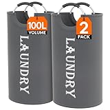 Lifewit 2 Set Faltbarer Wäschekorb 100L, Tragbarer Wäschesammler mit Aluminiumgriff Oxford Stoff Wäschesack Aufbewahrung für Kleidung/Badetuch/Bettbezug Schlafzimmer Badezimmer Waschraum, Grau