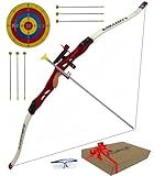 Luoyer® Pfeil und Bogen Bogenschießen für Kinder Jugendliche Einsteiger Kinderbogen Sportbogen mit Saugnapfpfeilen 3-teiliger Take-Down Recurvebogen Innen Auβen Gartenspiel (Rot)