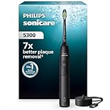 Philips Sonicare 5300 elektrische Zahnbürste, Schallzahnbürste mit 2 Intensitätsstufen, Andruckkontrolle, EasyStart, Smartimer und BrushPacer, Schwarz, Modell HX7101/01 [Neue Technologie]