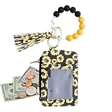 Genérico Schlüsselanhänger mit Geldbörse – Handgelenktasche mit Perlenquasten – Kartenetui für Damen, zum Einkaufen, Dating, Hochzeit, Urlaub, Urlaub, Geburtstag, Reisen, gelb, Consulte la descripción
