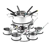 Käsefondue-Set, 21-teiliges drehbares Set aus Gusseisen Fonduetopf für Schokolade, Fleisch und Käse, Rotierendes Fondue-Set für 6 Personen, Perfekt für Feiern und Abendessen