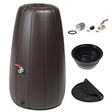 Regenwassertank 200L, Regenwasser, Braun Wasserfass für den Außenbereich, robuster Kunststoff, rund und hoch, Abflusslöcher, Deckel, Topfeinsatz, Entwässerungssystem, mit 3/4' geradem Kugelhahn