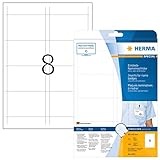 HERMA 9012 Namensschilder für Kleidung perforiert, 25 Blatt, 90 x 60 mm, 8 pro A4 Bogen, 200 Stück, bedruckbar, nicht klebende Karton Einsteckkarten mit Perforation, weiß