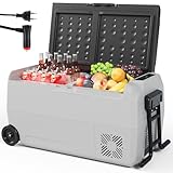 LIFERUN Kompressor Kühlbox, 32 Liter Kompressor Gefrierbox mit LED-Licht & Rollen, MAX/ECO Modus, bis -20℃, Kühlbox Auto DC 12/24V, Kühltasche Elektrisch AC 100-240V, Mobil Kühlschrank für Camping
