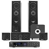 Fenton Heimkino System Komplett Set, 5.1 Soundsystem 245 Watt RMS, Bluetooth Verstärker, MP3-USB, AUX, 5 Lautsprecher und 10' Subwoofer, Surround Sound System, inkl. Fernbedienung - Schwarz