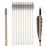 Toparchery 12er 31 Zoll Holzpfeile mit 5 Zoll Naturfedern Pfeile für bogenschießen Traditionelle Holz Handarbeit Pfeil Jagdpfeile für Recurvebogen Langbogen