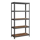 SONGMICS Standregal, Bücherregal, Lagerregal, 5 Ablagen, Küchenregal, Regal, 40 x 90 x 180 cm, bis 875 kg belastbar, verstellbare Ablagen, Industrie-Design, vintagebraun-schwarz GLR040B11