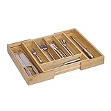 Relaxdays Besteckkasten Bambus, 5 - 7 Fächer, verstellbares Besteckfach für die Schublade, Breite 31,5 - 49 cm, natur