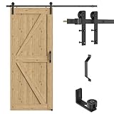 TSMST 6.6FT/200cm Schiebetürsystem Komplett-Set mit Bodenführung für Schiebetüren mit Schwarze Türgriffe Schwarz Schienen-Kit Passend für eine einzelne Holztür, J-Form