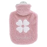 Wärmflasche mit weichem Kunstfellbezug, 500 ml, 2-in-1 Heiß- und Kaltkompresse zur Schmerzlinderung, auslaufsicher, für Damen, Herren und Kinder (Rosa)