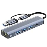 USB LAN Adapter 1000M, USB-C Ethernet Adapter RJ45 Gigabit Netzwerkadapter, USB-C LAN Hub mit 3 *USB-3.0 & 1 *Type-C Ports für MacBook XPS Surface Pro Linux Chromebook, usw
