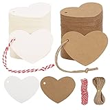 WEDNOK 400stk Herz Geschenkanhänger Kraftpapier Anhänger Weihnachten Etiketten Tags Braun Anhängeschilder Natur Papieranhänger mit Hängeetiketten 10M Jute Schnur DIY Geschenk