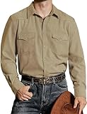 VATPAVE Herren Western Cowboy Hemden Knopfleiste Langarm Arbeits Hemden für Männer mit Zwei Taschen Groß Khaki