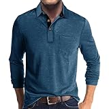 Poloshirt Herren Schwarz Herren Polohemd Langarm Polohemden Poloshirt Herren Langarm mit Brusttasche Golfbekleidung Herren Poloshirts Herren Langarm Business Tshirt Herren Blau L
