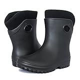 FortMen Federleichte EVA Gefütterte Gummistiefel Damen Thermo 36-41 halbhohe warme Winter Herbst Frühling Stiefel mit Futter Regenschuhe (Schwarz, 37)