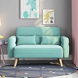 Yaheetech Kleines Sofa Mini Gepolsterte Couch mit 2 Lendenkissen Loveseat Sitzfläche 96 × 51 cm für Loft/Apartment/Spielzimmer Aquamarinblau