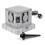 Gartensteckdose 4fach in Granitoptik, IP44, Außensteckdose mit zwei Schaltern und 1,5m Kabel