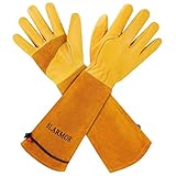 SLARMOR Gartenhandschuhe aus Leder für Damen und Herren - Dornensicher zum Beschneiden von Rosen, mit Unterarmschutz, Lange Rindsleder Arbeitshandschuhe für Garten und Haushaltsaufgaben