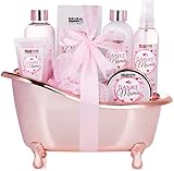 BRUBAKER Cosmetics - Danke Mama - 8-teiliges Luxus Bade- und Dusch Set mit Rosen Vanille Duft - Geschenkset in dekorativer Wanne - Badeset Geschenk für die Mutter
