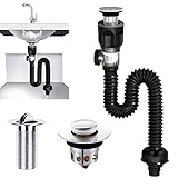 Siphon mit Ablaufgarnitur, Waschbecken Stöpsel Verschluss, Syphon Badezimmer Waschbecken, Raumsparsiphon Küchenspüle, 300-955mm Erweitert Werden Können
