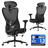 SONGMICS Bürostuhl ergonomisch, Schreibtischstuhl, Computerstuhl, verstellbare Lenden- und Kopfstütze, bis 150 kg belastbar, höhenverstellbar, tintenschwarz OBN066BH01