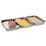 Navaris Panier-Set aus Edelstahl 3-teilig - 3x Schale zum Panieren 22 x 15 x 3 cm - Schnitzel Fleisch Fisch - Metall Panierstraße rechteckig