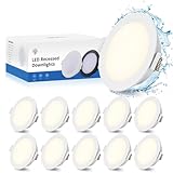 Gr4tec LED Einbaustrahler 230V Flach, 10 x 5W LED Spot 68mm Neutralweiß 4000K 400LM, Deckenspots Badezimmer IP65, Einbauleuchten Weiß 35mm Ultra Flach, Einbauspot Loch 68-80mm für Küche Wohnzimmer