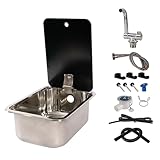 Kleine Küchenspüle aus Edelstahl mit klappbarem Wasserhahn und Deckel, Wohnmobil-Spülbecken-Set für Wohnmobil-Zubehör (quadratisch)