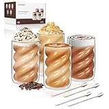 SILRIVES Latte Macchiato Gläser Doppelwandig 350ml 4er Set mit 4 Löffeln,Kaffeegläser aus Borosilikatglas Isolierende,Espressotassen,Cappuccino Gläser,Eiskaffee,Teegläser,Thermogläser