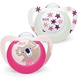 NUK Star Night & Day Schnuller für Babys | 18-36 Monate | Lutscher im Dunkeln | Silikon frei BPA | Koala rosa | 2 Stück