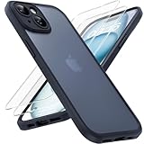 TOCOL 3 in 1 für iPhone 15 Hülle, Vollständiger Kameraschutz Stoßfest Kratzfest Handyhülle für iPhone 15 Case, Schwarz