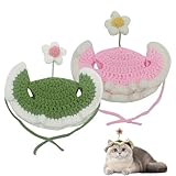 KASESSS 2 Stück Hundemütze Kleine, Mütze Hund Stricken, Hunde Mütze Blütenform, Mütze für Hunde Weich Bequem, Mütze für Katzen für Kleine Haustiere Haustier-Party-Dekoration (Grün,Rosa)