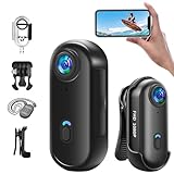 Baobylon Action Cam 1080P,Mini Sportkamera WiFi mit 64G Speicherkarte,Unterwasserkamera,Freihand-POVs,Überall Anbringbar,Helmkamera Motorrad Fahrrad Bodycam Körperkamera,Mini Kamera, Schwarz
