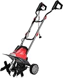 FANTASK 1200W Elektro Bodenhacke Motorhacke elektrisch 365 U/m mit Schutzschalter, Bodenfräse Gartenfräse Gartenhacke Rot 22cm Arbeitstiefe und 35cm Arbeitsbreite
