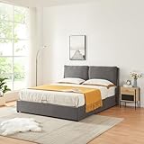 [en.casa] Polsterbett Lunner 160 x 200 cm Doppelbett mit Stauraum gepolstert Stauraumbett Bettgestell mit Lattenrost und Bettkasten gepolsterstes Kopfteil Dunkelgrau