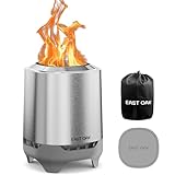 EAST OAK Mini Feuerschale für den Garten 25,7x17,8 cm, Rauchfreie Feuerschalen, Tischkamin Outdoor, Feuerkorb Klein, Feuerstelle für Pellets/Holz, Abnehmbare Ascheplatte, 50–80min. Brenndauer, Silber