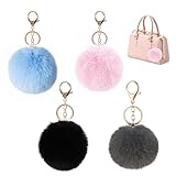 4er Set Flauschige Pompons Schlüsselanhänger, Plüsch Taschenanhänger in Verschiedenen Farben, Weiche Bommel Anhänger für Handtaschen, Schlüssel und Auto, Geschenk, 8 cm Durchmesser, plush keychain