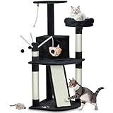 zooprinz Kratzbaum 121 cm – Stabiler Katzenkratzbaum für Katzen, Katzenturm schwarz mit Höhle, Liegefläche & Bett, Sisal-Kletterrampe + Kratzsäule, Cat Tree Indoor