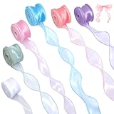 LXUEJIE 6 Rollen Schimmernd Schleifenband, Durchscheinendes Glitzer Organzaband Schillerndes Satinband 40mm x 9m Chiffonband Geschenkband für Hochzeit DIY Basteln Verpackung Deko Blumenstrauß