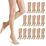 SIWOKJJO 16 Paar Kniestrümpfe Damen, Helle Hautfarben, Transparente Lange Strümpfe, Nylon Hautfarbene Kniestrümpfe, Transparente Nylonstrümpfe Damen