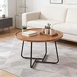 kumamart Kleiner runder Couchtisch, Satztische aus Holz mit geriffelter Kante, Mid-Century-Modern-Stil for Wohnzimmer, Balkon oder Schlafzimmer(Natural,50)