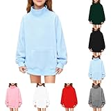 Stehkragen Pullover Mädchen Oversized Winter Warm Sweatshirt mit Taschen Kinder Basic Casual Weihnachtspullover Sport Baggy Baumwolle Langarmshirt Leichtgewicht Freizeit (Light Blue, 7-8 Years)