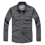 Generisch Hemd Herren Langarm Herrenhemden Regular Fit Hemden Einfarbig Arbeitshemd Fashion Businesshemden Slim Fit Oberhemden Arbeits Langarmshirt Wander Freizeitkleid Dunkelgrau L