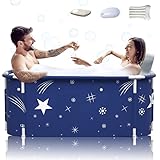 Kiseely 140cm Tragbare Faltbare Badewanne für 2 Personen, Große Familie SPA, Effiziente Temperaturumstellung, 140cm X 60cm X 55cm (Stern Stil)